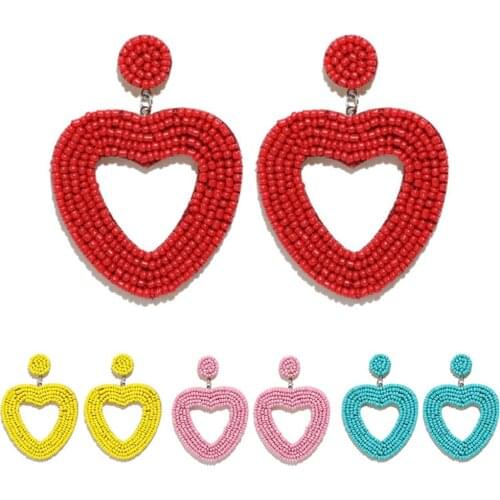 2020 new Fashion Women Hollow Out Heart Beading Dangle Ear Stud Earrings Party Vintage Jewelry Decor Accessory