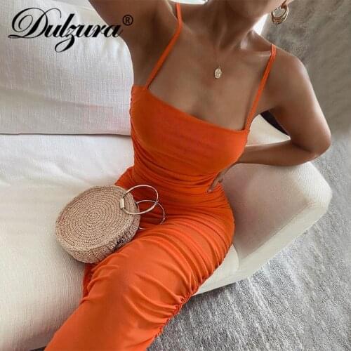Dulzura Mesh Ruched Women Strap Midi Dress Bodycon Sexy See Through Sheer Bodycon Sexy Streetwear Party Club 2021 Summer Clothes