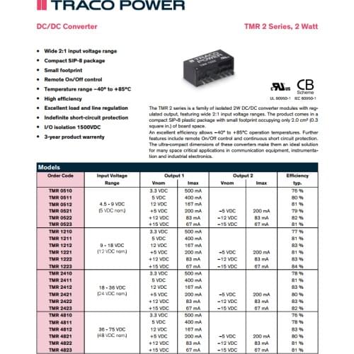 10pcs/Lot TMR-1221 TMR 1221 Non-Isolated DC/DC Converter +/-5V 2W Output-5V-5V-200mA-200mA input-9V-18V