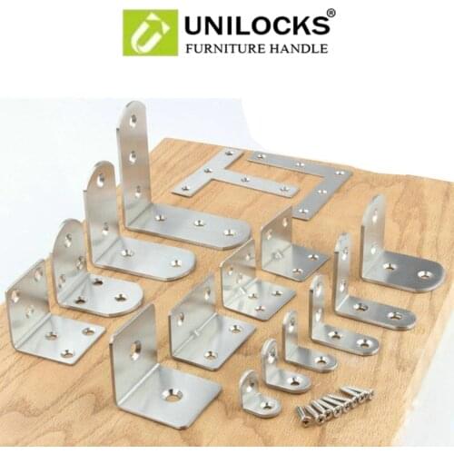 10pcs/lot Stainless Steel Universal Connector Type L 90 Degree Angle Fastener Triangle Corner Bracket With Screws