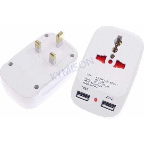 2 Port USB Socket Wall Charger AC Power Adapter UK SingaporeTravel AC Power Socket With LED 5V 1000mA