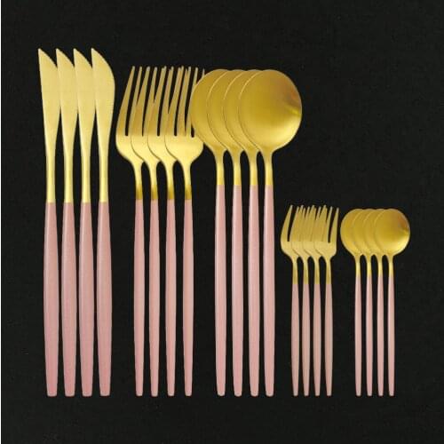 20Pcs Pink Gold Dinnerware Set Stainless Steel Cutlery Set Knives Forks Spoons Dinner Set Kitchen Tableware Silverware Set