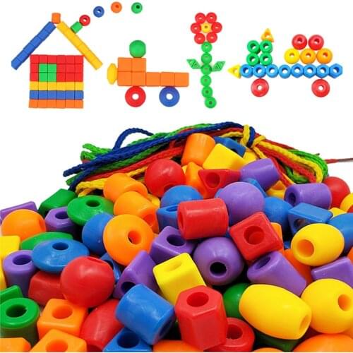 25/60pcs Stringing Beads Creative Children Kid Fine Motor Skill Handwork Geometric Threading Puzzle Cognition Toys