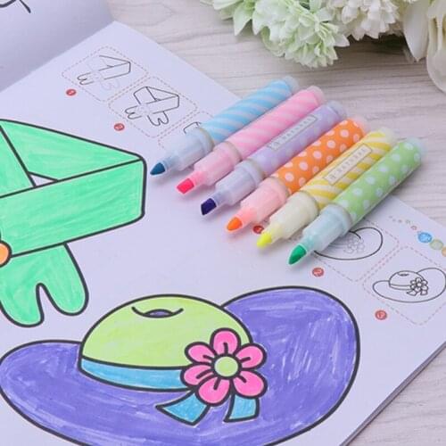 6pcs Mini Dots Striped Highlighter Fluorescent Pen Marker Painting Drawing Pens