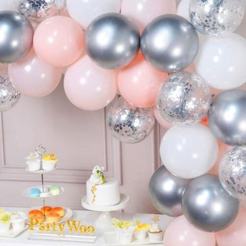 63Pcs Pink Silver Macaron Balloons Garland Arch Kit Chrome Metal Balons Confetti Wedding Baby Shower Birthday Party Decor Globos