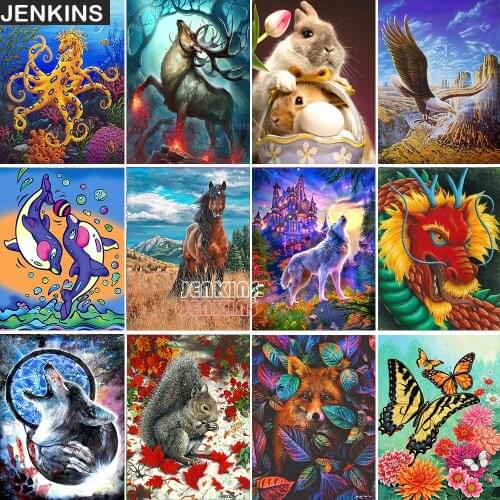 DIY "Animal" 5D Diamond Painting Full Circle Diamond Animal Embroidery Cross Stitch Kit Mosaic Home Decoration Wall Art JENKINS