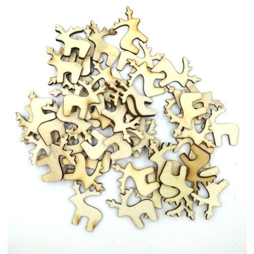 ANGRLY 50pcs DIY Cartoon Elk Wooden Chips Mini Micro Landscaping Home Garden Wedding Decoration DIY Accessories Christmas Tree