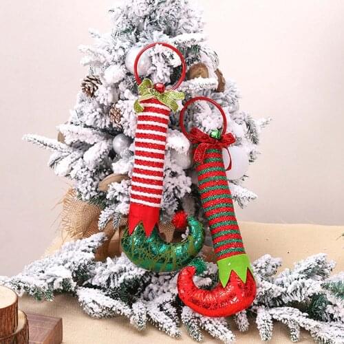 Behogar Christmas Elf Boots Striped Shoes Ornaments Hanging Pendant Xmas Tree Decorations for Home Office Shop Decor