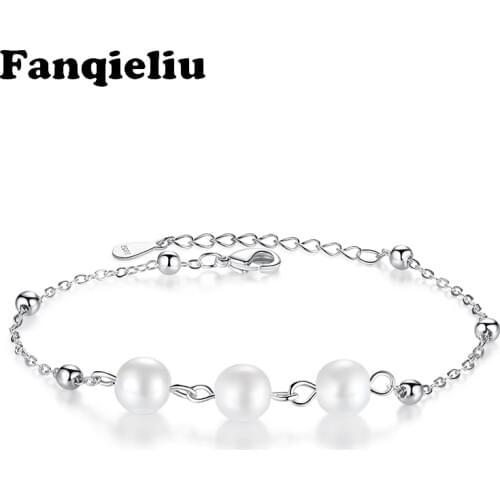 Fanqieliu Fine Thin Slim Chain Bracelet Sterling 925 Silver Pear Charm Bracelets For Women Extend Chains Bangles FQL20327