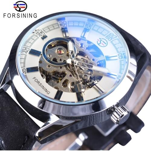 Forsining 2017 Climbing Series Silver Case Blue Glass Design Waterproof Open Work Mens Automatic Skeleton Watch Top Brand Luxury