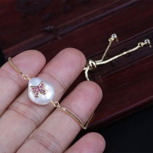 Fuchsia cz tiny tie knot charm freshwater pearl bead charms dainty gold link bracelets for women wedding birthday jewelry gift