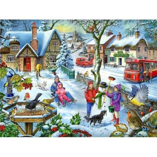 Gatyztory Christmas Gift Frame DIY Painting By Numbers Snow Scene Handpainted Oil Painting Canvas Colouring