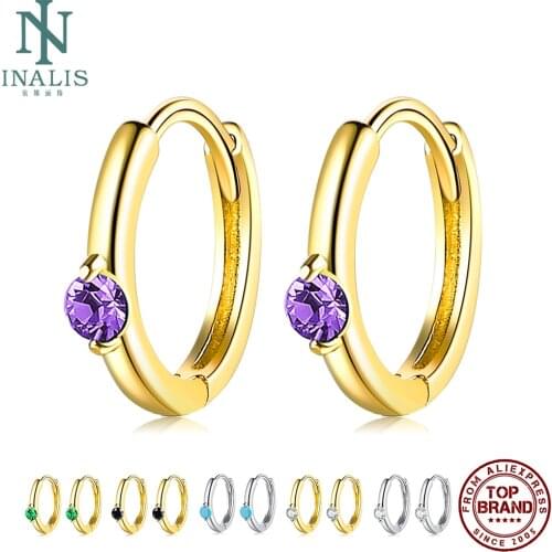 INALIS 925 Sterling Silver Hoop Earring Adorable Multi-Color Women Earrings Charming Cute Fine Jewelry Wedding Lover Present