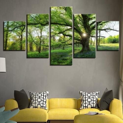 Canvas Paintings Wall Art 5 Pieces HD Prints Pictures Forest Green Trees Landscape Posters Home Decor For Living Room