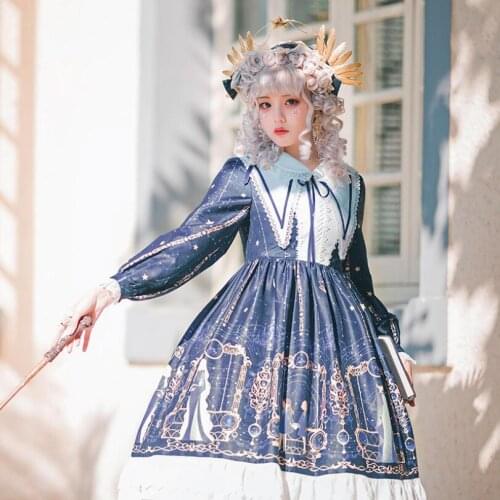 NONSAR Classical Long Sleeve Lolita Dress Sweet Cute Retro Fashion Lace Astrology Magic Academy With Girl New