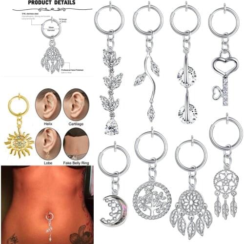 16G Pendant Belly Button Rings,Fake belly Piercing Clip On,Earring Clips,Faux Piercings Ombligo,клипсы на уши,Sexy,Women jewelry