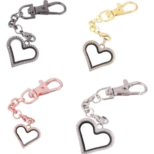 1pcs Peach Heart crystal Alloy Floating charm Locket Keychain with Lobster clasp DIY twist living memory Glass locket Key ring