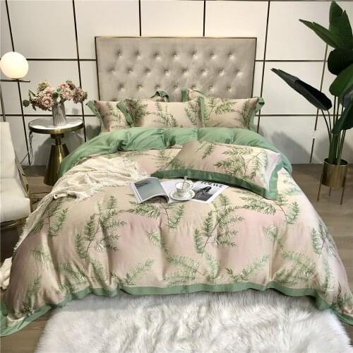 Smooth Soft Silky Bedding Set 4 Piece Floral Print Duvet Cover Set Euro Double Bed Linens Queen King Bedclothes silk pillowcase