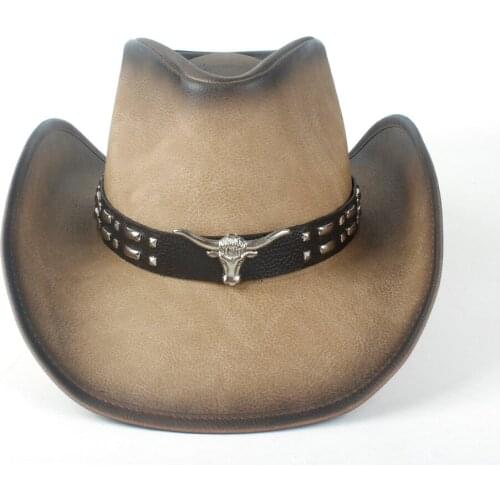 Retro Unisex Cowboy Hat Comfortable Leather Felt Western Cow Head Decoration Cowboy Casual Hat Size 58-59CM