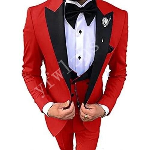 Handsome Groomsmen Peak Lapel Groom Tuxedos Mens Wedding Dress Man Jacket Blazer Prom Dinner (Jacket+Pants+Tie+Vest) A146