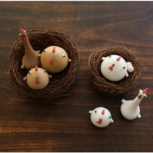 Creative Ceramic Chicken Farts Crafts Handmade Miniature Figurines Fairy Garden Ornaments Fengshui Home Decoration Accessories