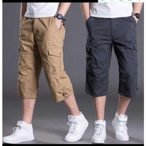 Summer New Tooling Shorts Mens Multi-Pockets Cropped Trousers for Men Casual Pants Loose 7 Pants Shorts Mens Pants