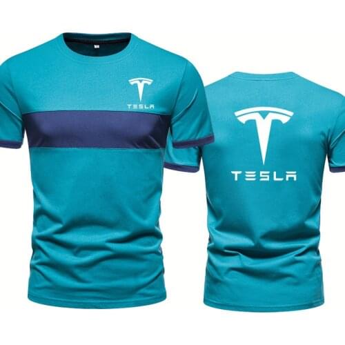 Summer Mens T-shirt Tesla Car Logo Printed Casual Splicing high quality cotton Collocation Mens short sleeve tops