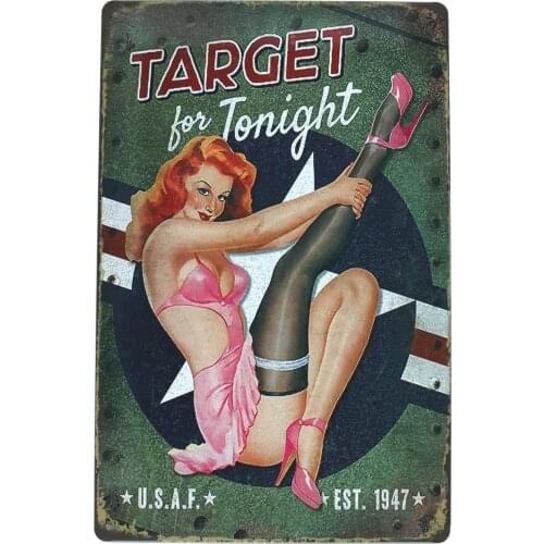 Target For Tonight Pin-up Girl Metal Retro Tin Sign Plaque Poster Living Room Bar Pub Home Wall Decor