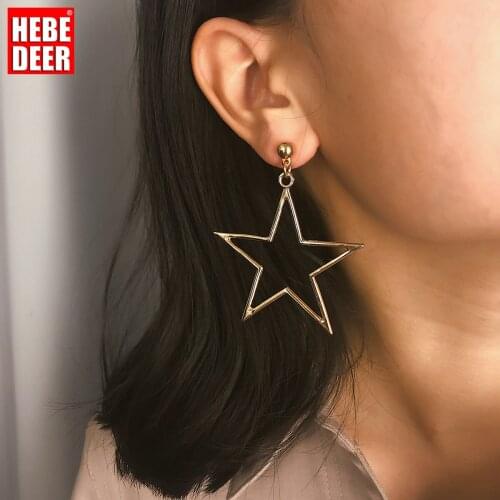 HebeDeer Fashion Earring Women Bohemia Hollow Pendant Glossy Pierced Simple Geometrical Star Statement Earring Accessories Arete