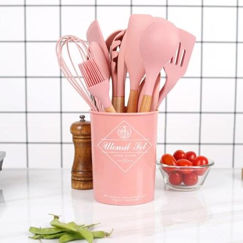 5PCS 11PCS Silicone Cooking Utensils Set Non-stick Spatula Shovel Wooden Handle Cooking Tools Set With Storage Box Kitchen Tools