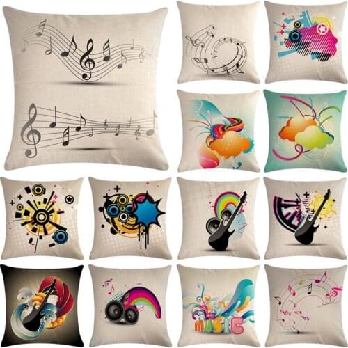 1 Pcs Guitar Note Car Pattern Cotton Linen Throw Pillow Cushion Cover Car Home Sofa Bed Decorative Pillowcase Funda Cojin 40644