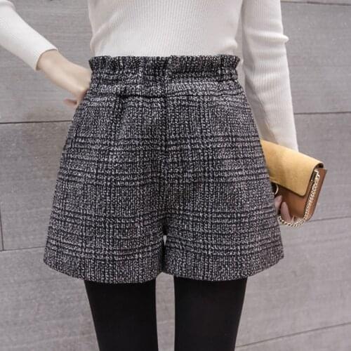2021 Autumn and Winter new fashion Woollen cloth Casual Shorts Women Korean Elastic Waist Loose Female Wide Leg Shorts