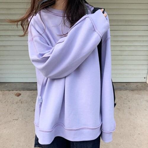 Autumn Winter Womans Cotton Hoodies Oversize Loose Solid Color Thin Classic Ladies Basic All-Match Sweatshirts