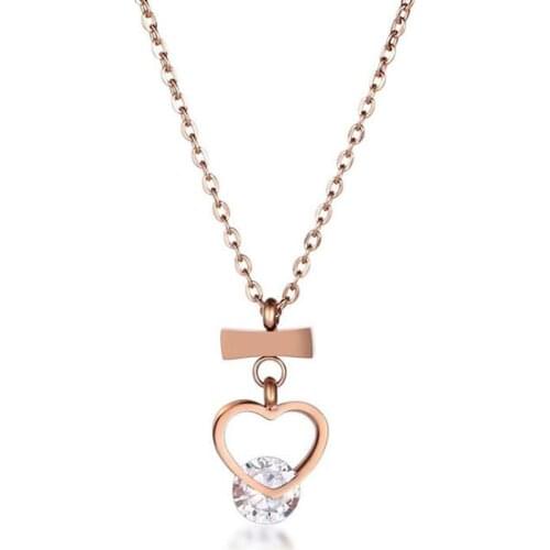 Stainless Steel Rose Gold Heart Zircon Stone Women Minimalist Peach Heart Necklaces Jewelry Gift For Him