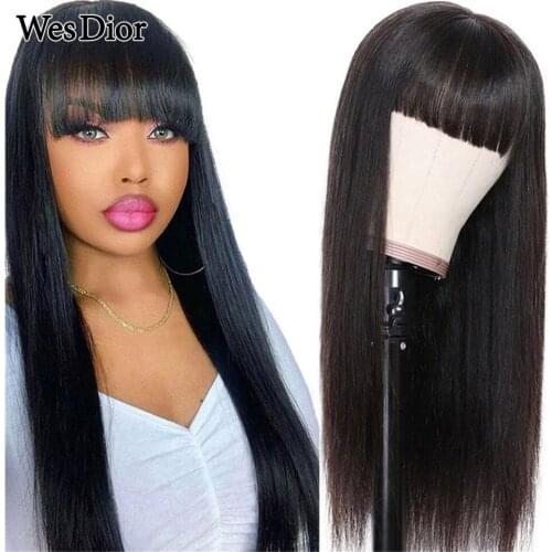 Straight Hair Wig With Bangs Brazilian Human Hair Wigs For Black Women Density180 Full Machine Made Human Hair Wig 8-26inch Remy
