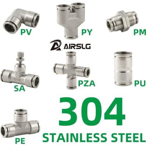 304 stainless steel Pneumatic Fitting Pipe Connector Tube Air Quick Fittings Water Push In Hose Couping 4 6 8 10 12 14mm PU PY