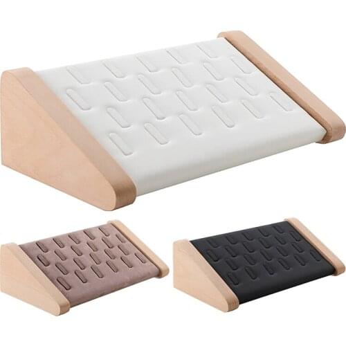 Solid Wood 22 Slot Rings Display Stand Jewelry Storage Box Display Cabinet Pendant Earring Showcase Trays