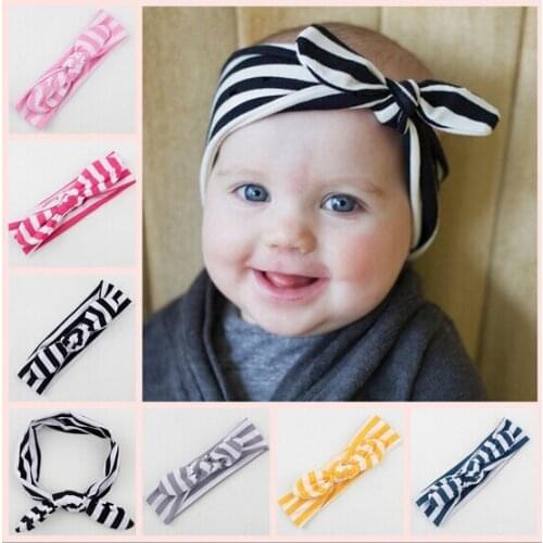 2018 baby girl rabbit ear headbands striped headwrap hariband lovely children baby bow hair accessories