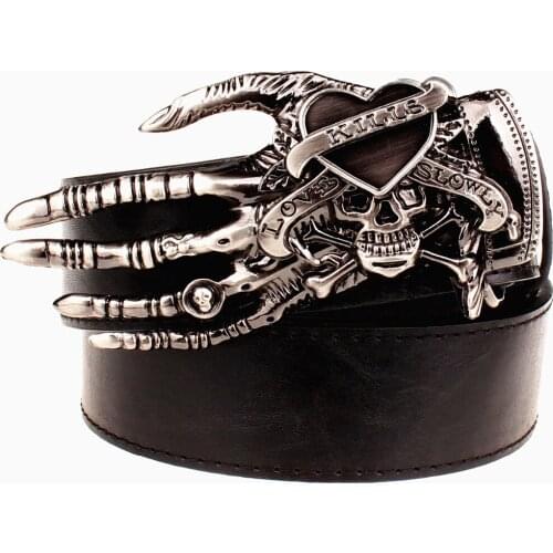 2018 Men Punk Belt metal rock Belt Skull devil Ghost claw Belt buckle street dance hip hop accessory Gift belt for Men Women