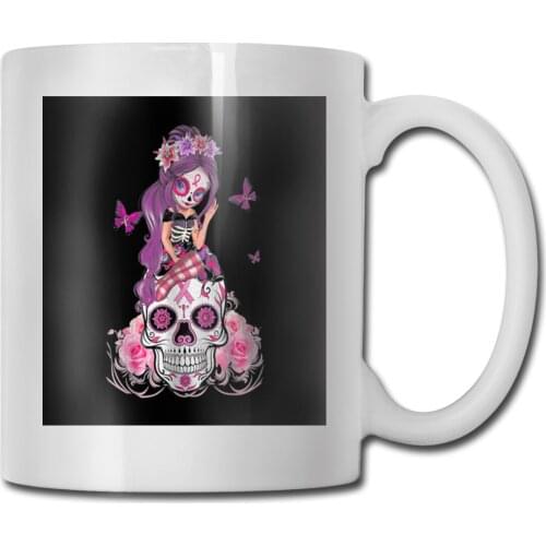 Sugar Skull Pink Ribbon Breast Cancer Awareness Flower Skulls Funny Hot Sale Designs Mug Cup