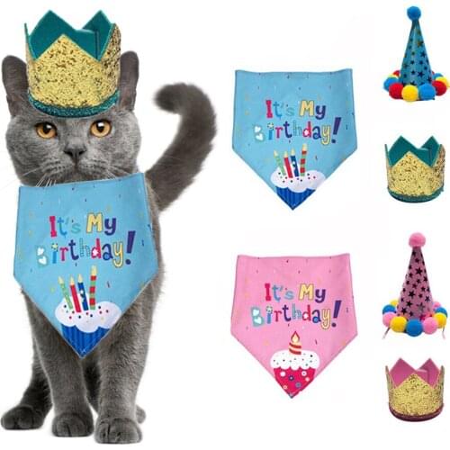 Dogs Birthday Caps/Bibs Sequin Design Headwear Cap Hat Cat Dog Birthday Costume Pets Accessories