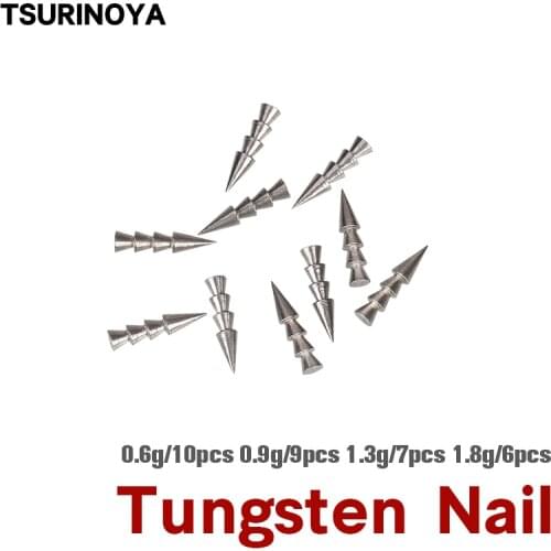 TSURINOYA High Specific Gravity Tungsten Nail Weight 0.6g 0.9g 1.3g 1.8g Tungsten Sinker Worm Rig Tackle Fishing Weight