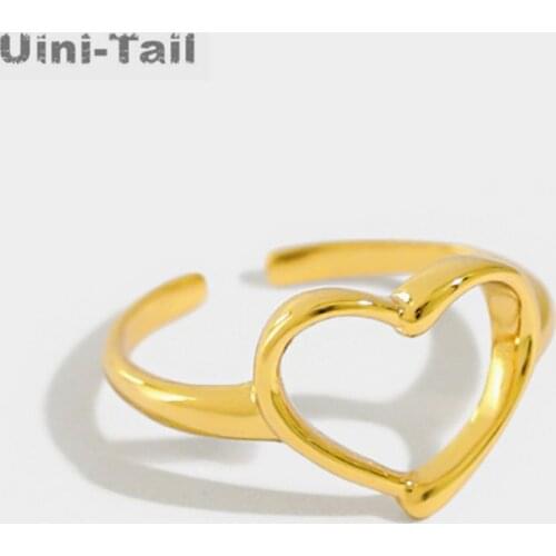 UiniTail new design hot sale 925 sterling silver simple love heart ring glossy hollow heart-shaped high-quality jewelry ED951