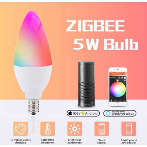 Tuya Smart Zigbee 3.0 LED Bulb E12/E14 RGB Dimmable Light Bulb RGBCW 5W Voice Control Work With Alexa Google Home Assistant New