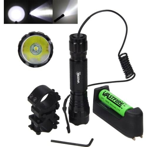 VASTFIRE 5000 Lumens White XML Q5 Tactical Hunting Light for Outdoor sports Hunting Flashlight+Rifle Scope Mount+18650+Charger