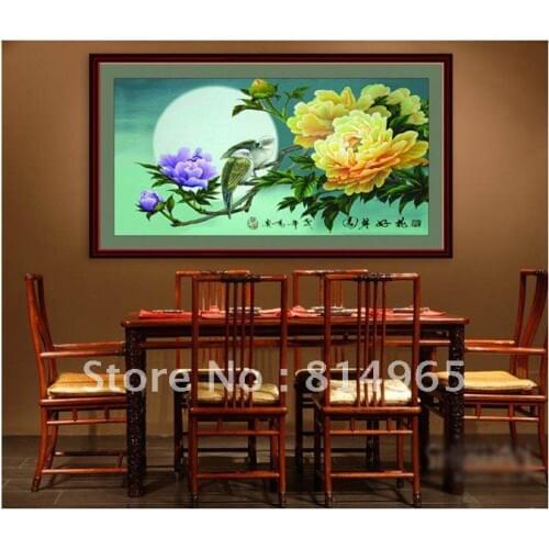 Embroidery 3 Pieces (1 lot=3 pieces) Cross Stitch Luxurious Plants Blooming Peony Flowers Full Moon Bird Animal Tree