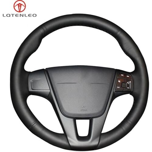 LQTENLEO Black Genuine Leather Car Steering Wheel Cover For Volvo V70 S80 2012-2015 V40 S60 V60 2011-2019 XC60 XC70 2012-2017