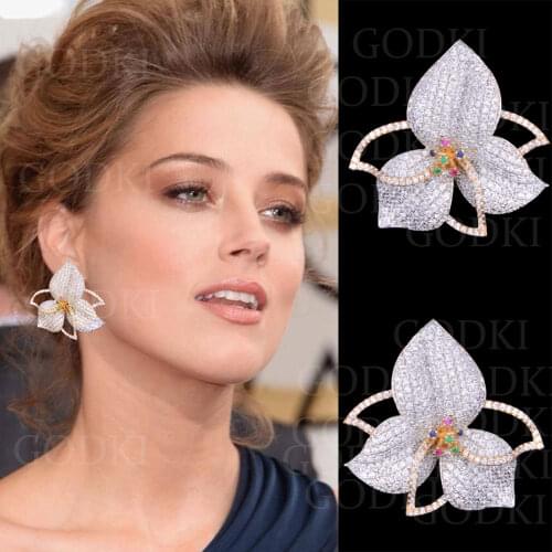 GODKI Elegant Leaf Flowers Multicolor Cubic Zirconia Pave Women Engagment Night Out Party Anniversary Dress Up Earring