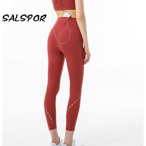 SALSPOR Sport Leggings Women With Pocket Sexy Hollow High Waist Hip Lift Fitness Legging Femme Activewear Booty Pants Gym