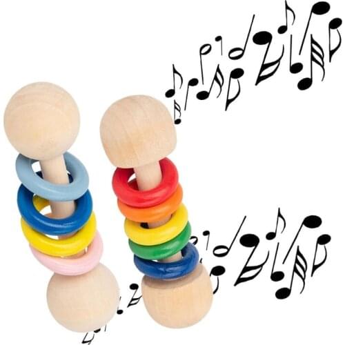1PC Baby Teether Toys Wooden Rattle Wood Teething Rodent Ring Chew Play Gym Montessori Stroller Toy